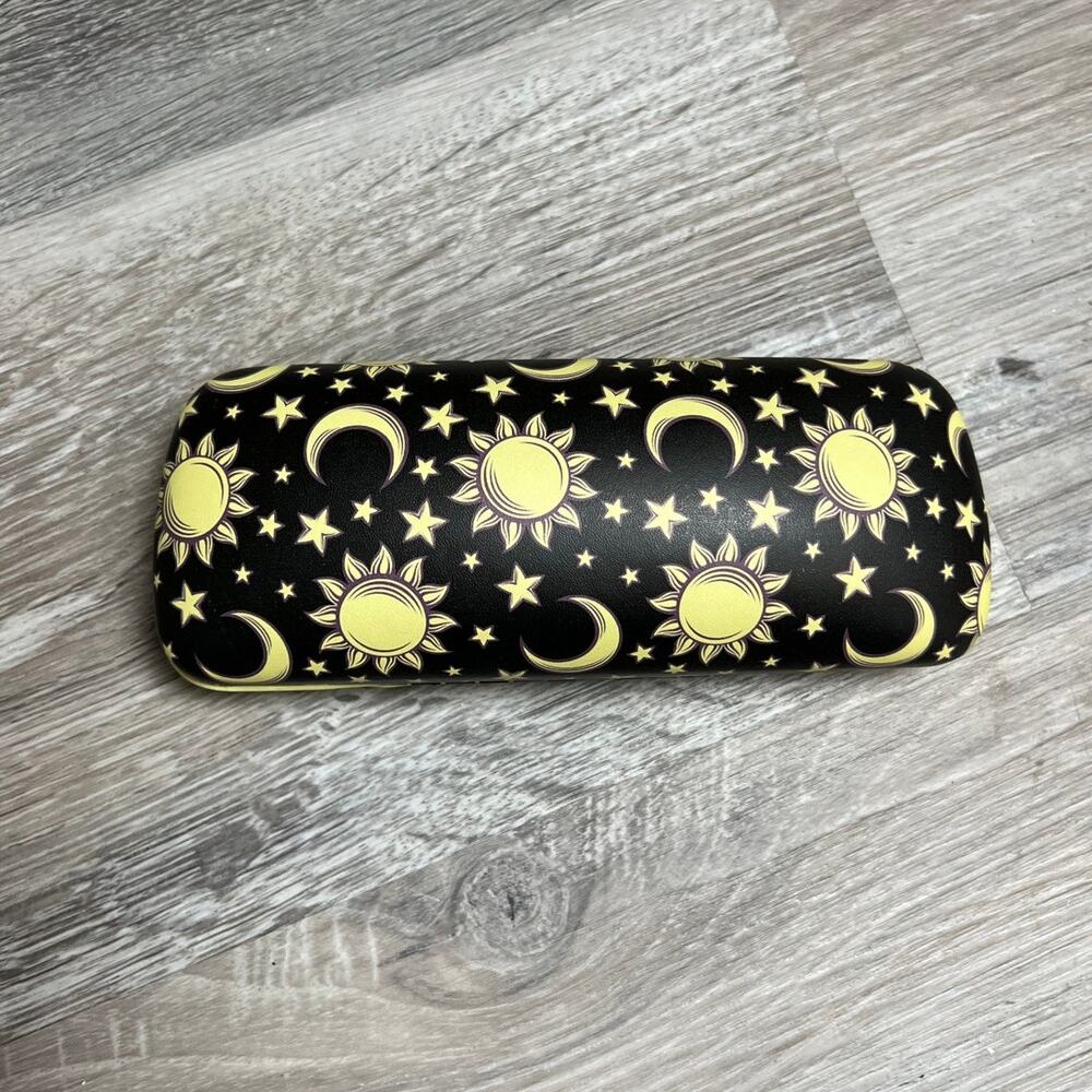 Celestial Sun Moon Stars Hard Shell Eyeglass Case w/ Cleaning Cloth